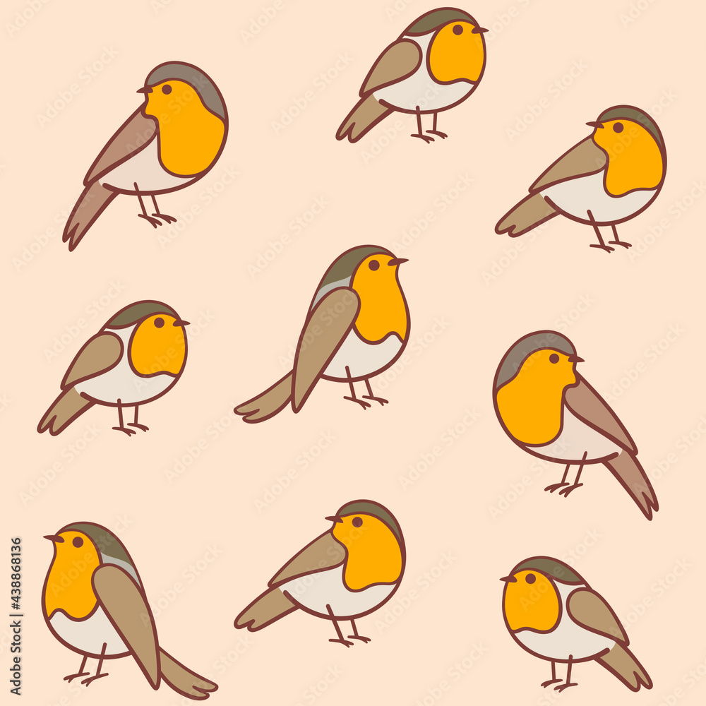 Cartoon happy Robin - simple trendy pattern with bird. Flat vector illustration for prints, clothing, packaging and postcards. Cartoon happy Robin - simple trendy pattern with bird. Flat vector illustration for prints, clothing, packaging and postcards.