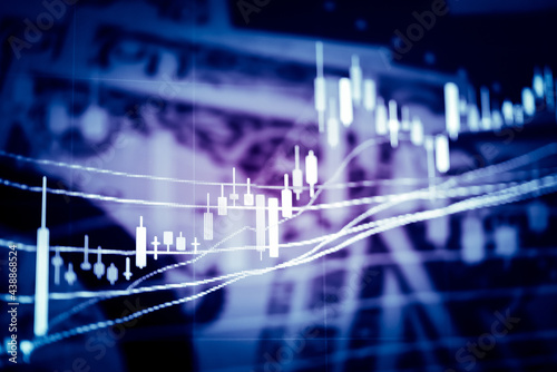 Stock market data on digital LED display. A daily market price and quotation of prices chart and candle stick tracking for Forex trading. Financial data on the digital screen as concept.
