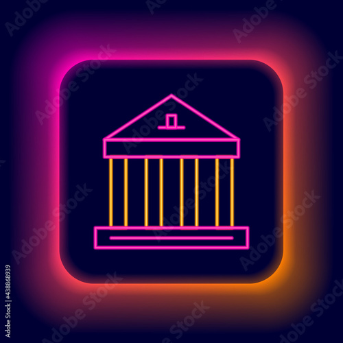 Glowing neon line Museum building icon isolated on black background. Colorful outline concept. Vector