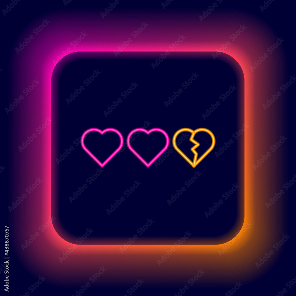 Glowing neon line Hearts for game icon isolated on black background. Colorful outline concept. Vector Glowing neon line Hearts for game icon isolated on black background. Colorful outline concept. Vector