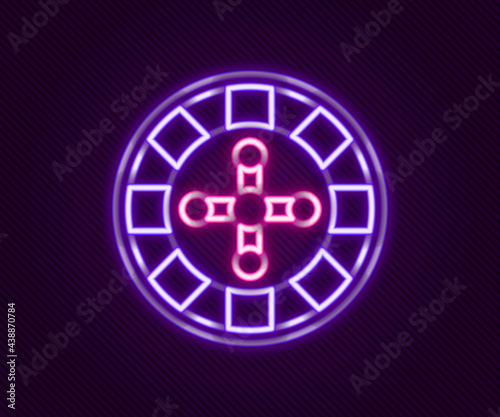 Glowing neon line Casino roulette wheel icon isolated on black background. Colorful outline concept. Vector