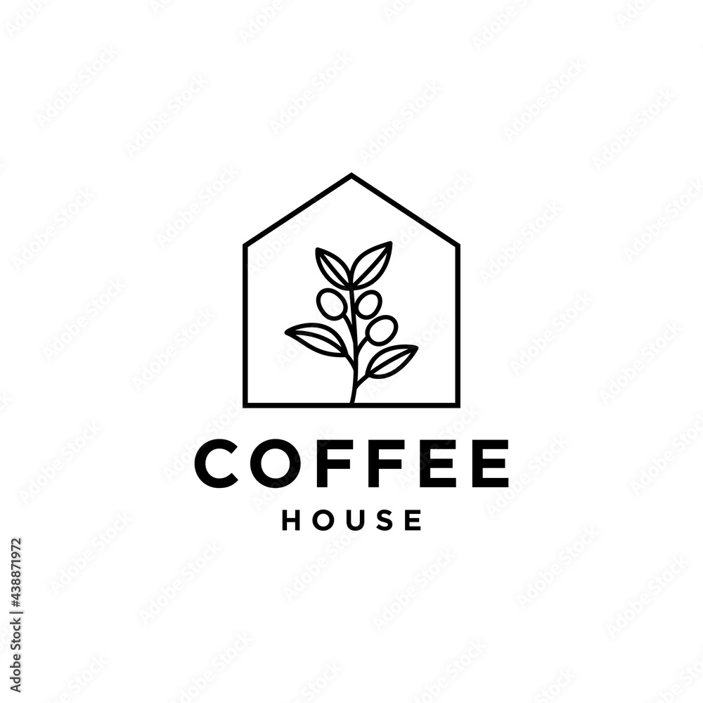 coffee house logo, coffeeshop simple logo, house of coffee beans with branch in trendy line hipster modern simple logo Illustration coffee house logo, coffeeshop simple logo, house of coffee beans with branch in trendy line hipster modern simple logo Illustration