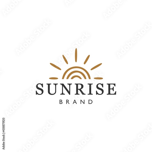abstract doodle sun logo, sunset sunrise with beach ocean sea water logo icon vector in trendy line linear, 