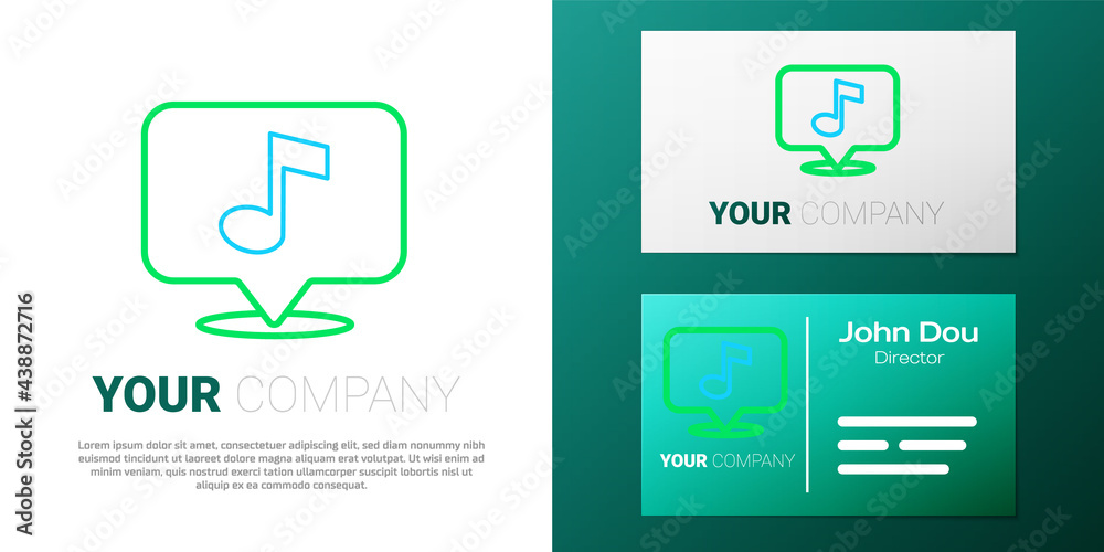Line Musical note in speech bubble icon isolated on white background. Music and sound concept. Colorful outline concept. Vector Line Musical note in speech bubble icon isolated on white background. Music and sound concept. Colorful outline concept. Vector