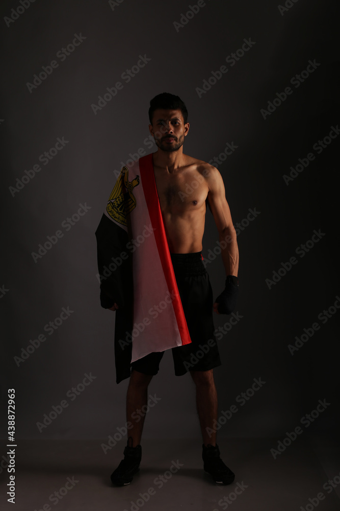 Boxer in boxing gloves with flag of Egypt