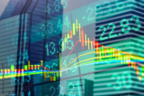 Candlestick chart in financial stock market on digital number background. Forex trading graphic design and Stock market trading trend as concept.