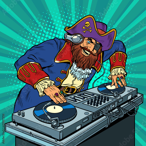 Pirate Music concept dj on vinyl turntables. concert music performance