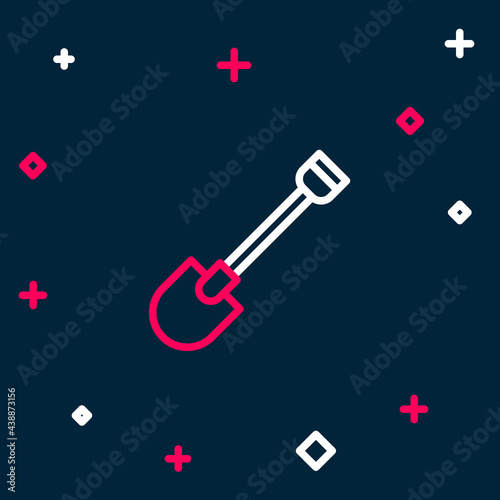 Line Fire shovel icon isolated on blue background. Fire protection equipment. Equipment for firefighter. Colorful outline concept. Vector