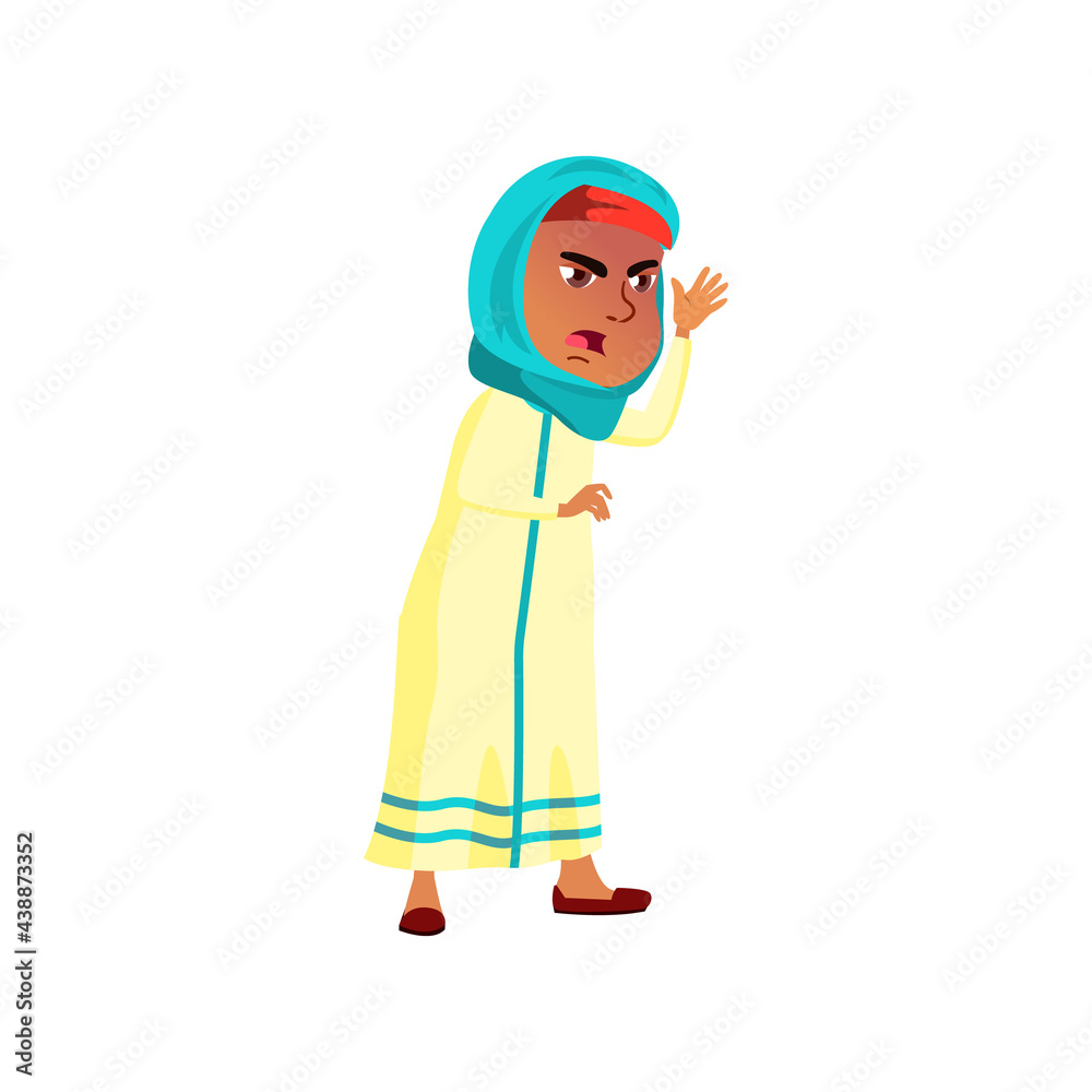 Obraz premium angry muslim girl screaming at classmate on school backyard cartoon vector. angry muslim girl screaming at classmate on school backyard character. isolated flat cartoon illustration