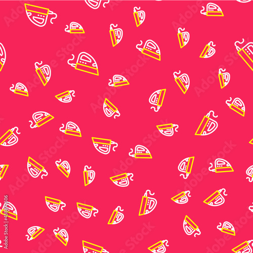 Line Electric iron icon isolated seamless pattern on red background. Steam iron. Vector