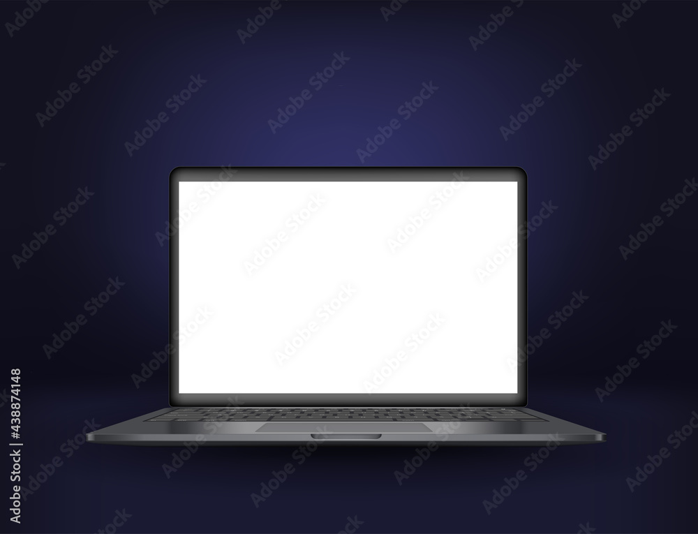 Fototapeta premium Black laptop on dark background. Vector mockup with blank screen
