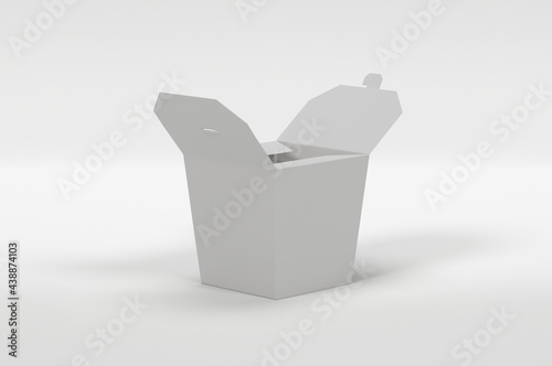Opened box on white background for food delivery. Gift box or noodle box mock up.
