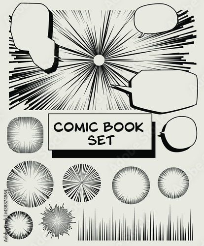 Set of vector elements for manga and comic book design. Hand-drawn lines, streaks to convey the impression of speed.