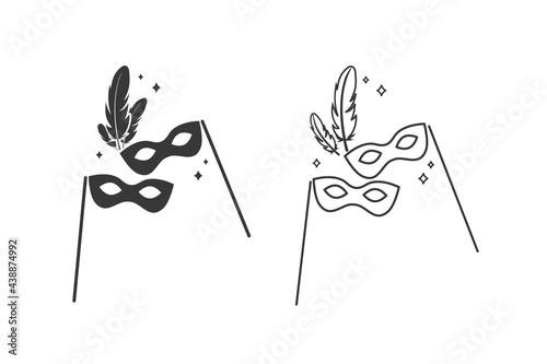 Carnival masks set icon. Black anonymous mask vector icon