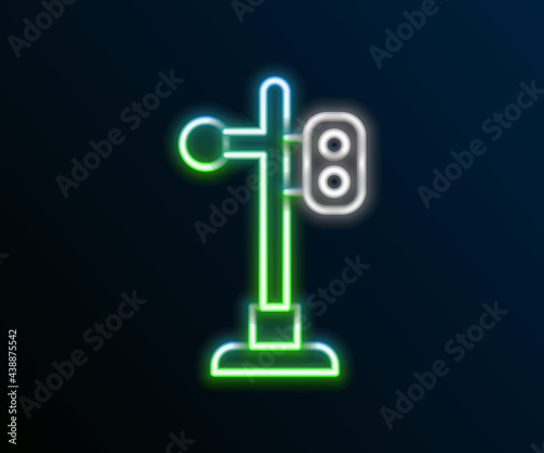 Glowing neon line Train traffic light icon isolated on black background. Traffic lights for the railway to regulate the movement of trains. Colorful outline concept. Vector