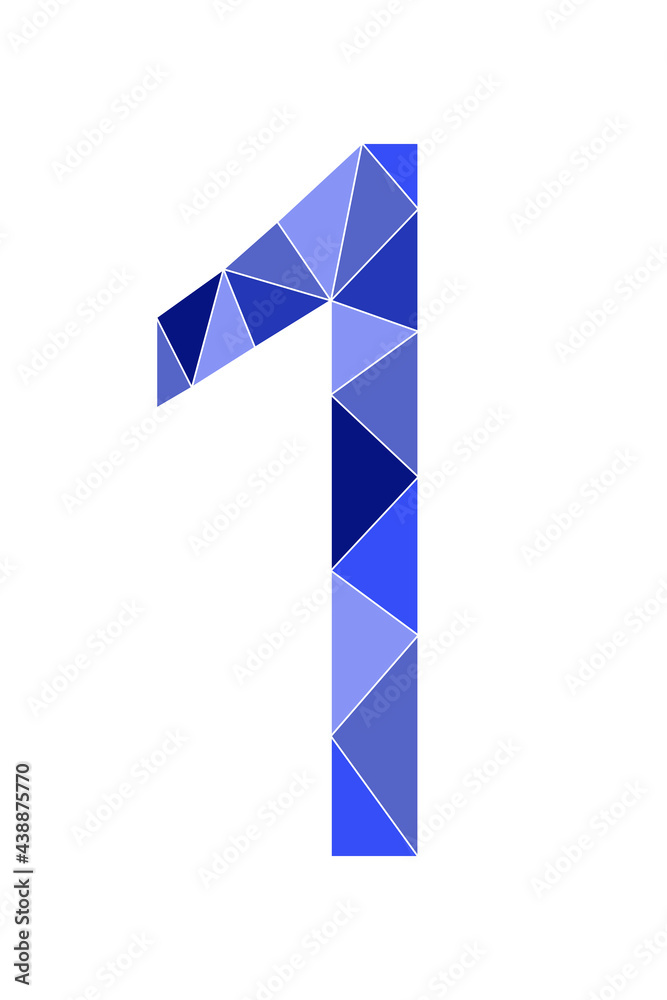 Blue number 1 polygon style isolated on white background. Learning numbers, serial number, price, place Blue number 1 polygon style isolated on white background. Learning numbers, serial number, price, place