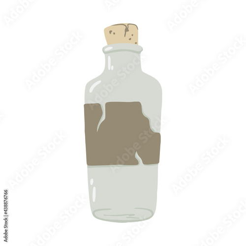 Old bottle with a message. Vector illustration in cartoon children's style. Isolated on white background