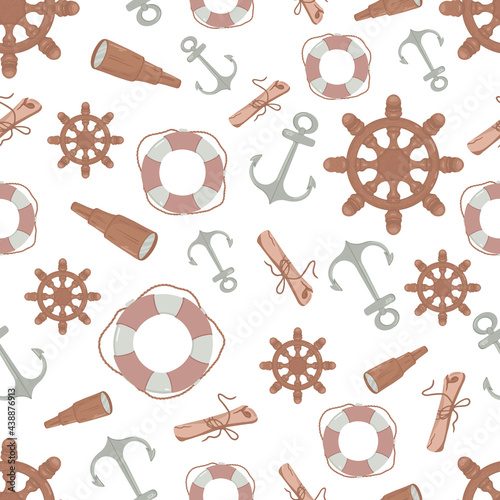 Seamless pattern on the marine theme. Vector illustration in cartoon children's style. For children's fabrics and wallpapers, covers. On white background