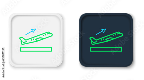 Line Plane takeoff icon isolated on white background. Airplane transport symbol. Colorful outline concept. Vector