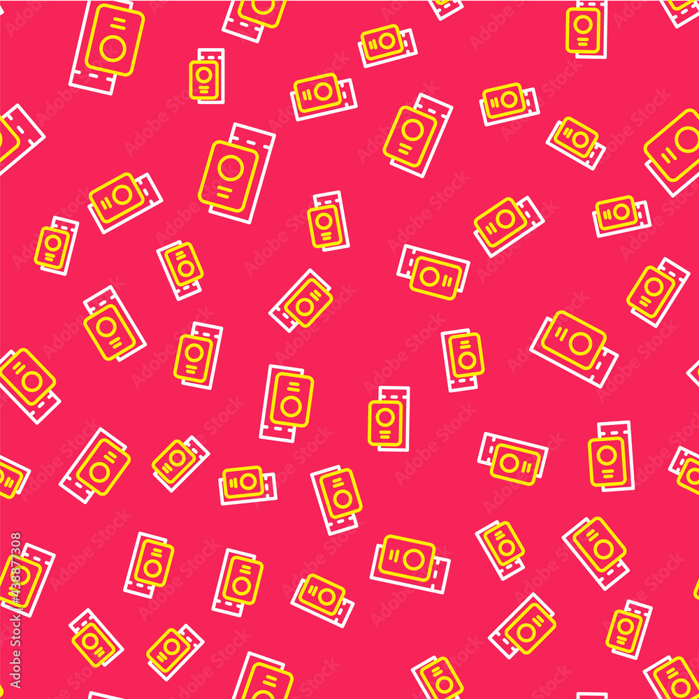 Line Passport with ticket icon isolated seamless pattern on red background. Identification Document. Concept travel and tourism. Vector Line Passport with ticket icon isolated seamless pattern on red background. Identification Document. Concept travel and tourism. Vector
