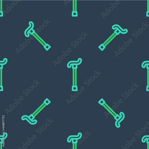 Line Walking stick cane icon isolated seamless pattern on blue background. Vector © Kostiantyn