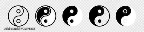 Yin yang icon set. Harmony and balance sign on white background. Black and white taoism symbol. Isolated vector illustration.   photo