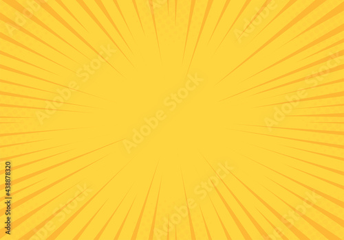 Pop art comic yellow background. Summer backdrop. Sunbeam Pattern yellow colored. Vintage vector halftone illustration. EPS 10 