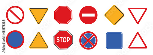 Road and highway signs in realistic style isolated on white background. Set danger warning sign. Mock up traffic template. Realistic vector illustration.