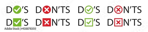 Do and Don't, check mark and cross vector icons set. Vector Do's and Don'ts checklist symbols in circle. Vector illustration.