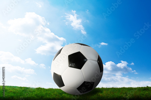 European Championship football soccer. A soccer foot ball on a green stadium grass - Penalty
