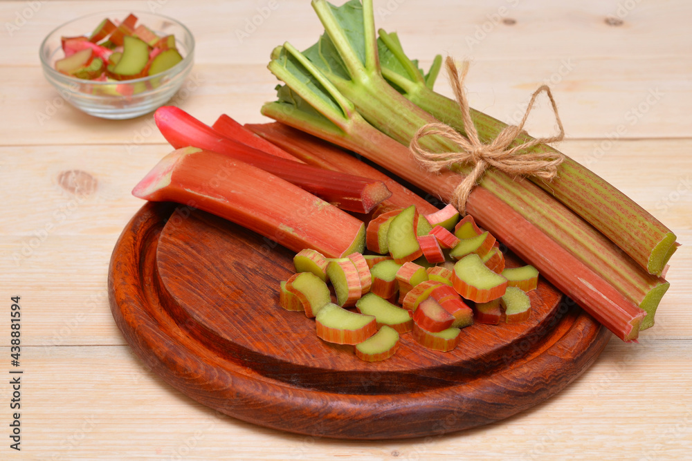 chopped rhubarb on a cutting board chopped rhubarb on a cutting board