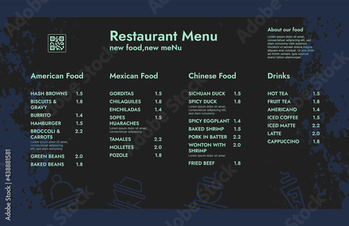 Restaurant cafe menu, template design.
One page food menu template.