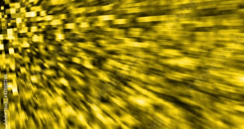 Animated digital crystals matrix looking pixels rotating and blurry at the edge yellow on black background