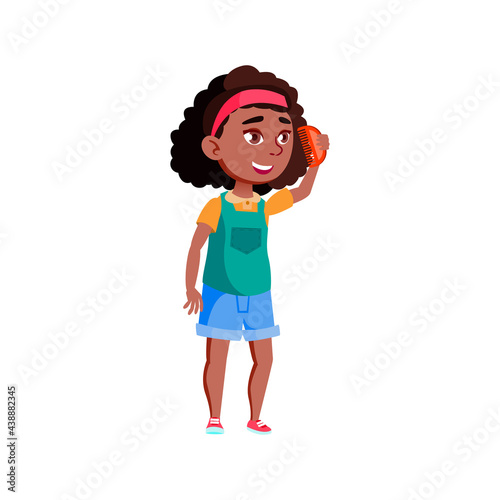 preteen girl combing with comb in bathroom cartoon vector. preteen girl combing with comb in bathroom character. isolated flat cartoon illustration