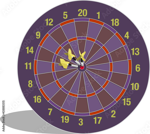 Three darts hitting bullseye into the target