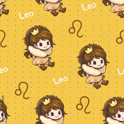 Seamless pattern leo zodiac cartoon. lion, animal. Cute character cartoon. Can be arranged in a row, left-right, top-bottom, seamlessly.