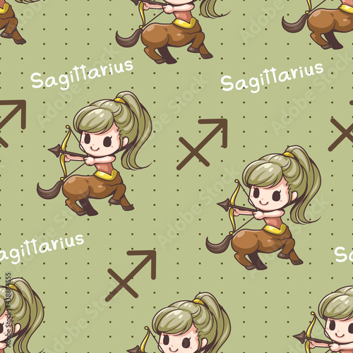 Seamless pattern sagittarius zodiac cartoon, horse, centaur. Cute character cartoon. Can be arranged in a row, left-right, top-bottom, seamlessly.