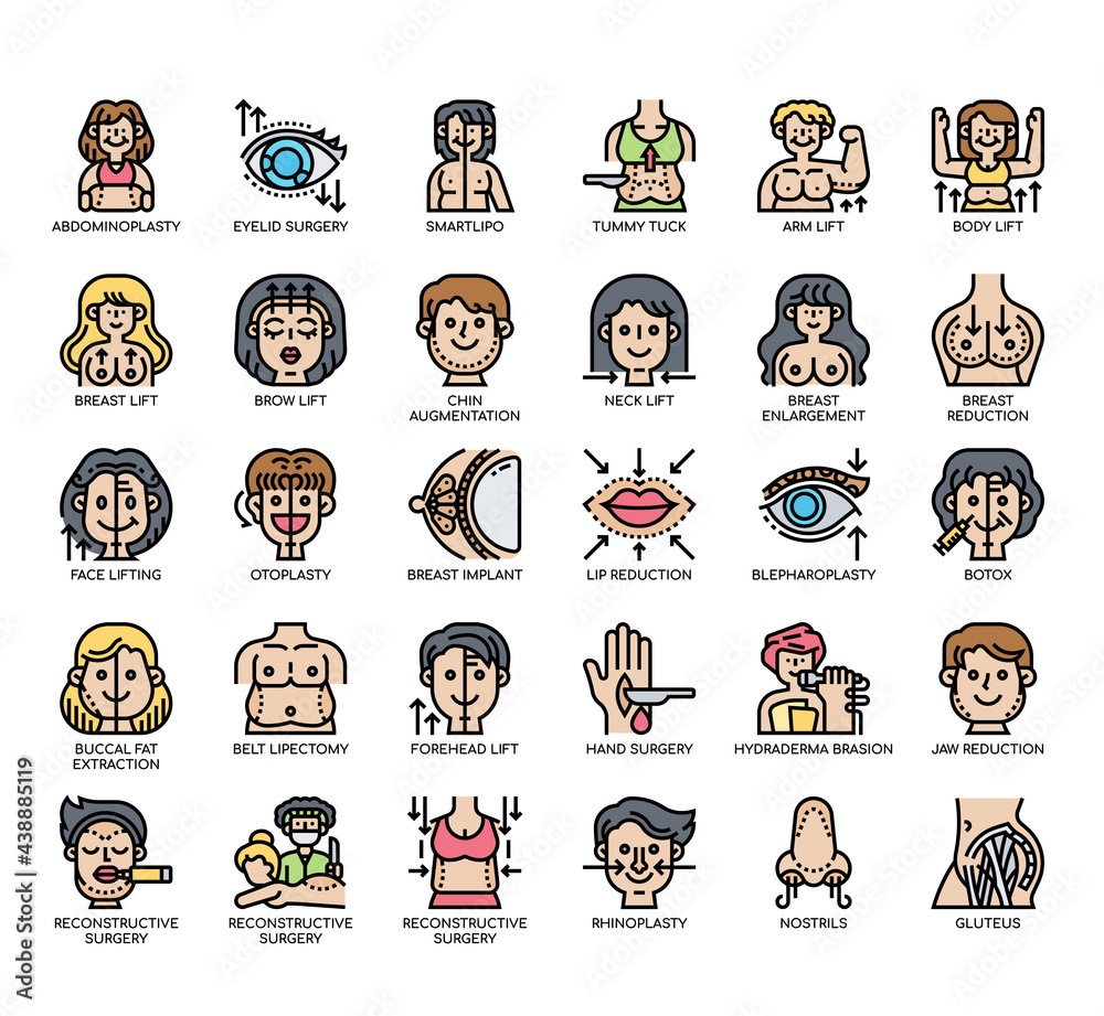 Set of Plastic surgery thin line and pixel perfect icons for any web ...