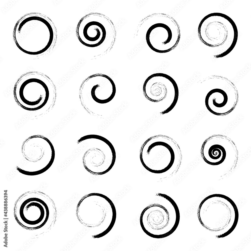 Spiral design elements with twirl circular motion. Brush stroke effect. Spiral design elements with twirl circular motion. Brush stroke effect.