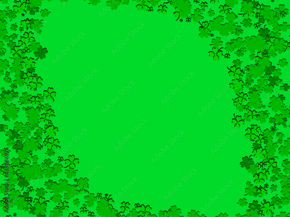 Bright green background framed by green clovers with different shades. Bright green background framed by green clovers with different shades.
