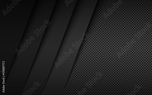 Black and grey modern material design with carbon fibre texture. Overlapped layers background. Vector abstract widescreen background