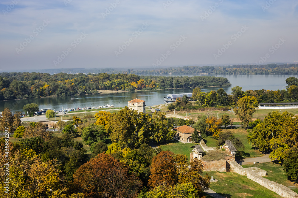 Fototapeta premium Kalemegdan Park (Kalemegdan) - Belgrade’s central park on a hill overlooking the Sava and Danube confluence, on the eastern side of the river Sava. Belgrade. Serbia.