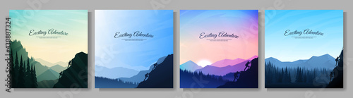 Vector illustration. Travel concept of discovering, exploring and observing nature. Hiking. Climbing. Adventure tourism. Flat design for social media, blog post, poster, invitation. gift card.