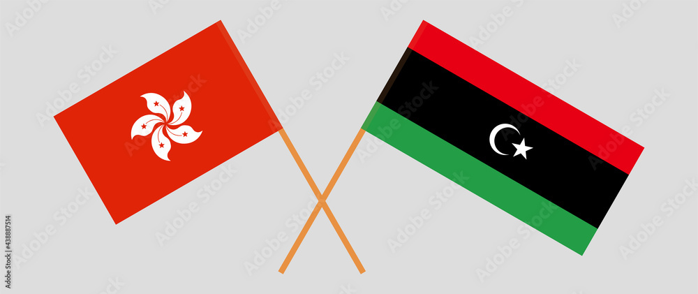 Crossed flags of Hong Kong and Libya. Official colors. Correct proportion Crossed flags of Hong Kong and Libya. Official colors. Correct proportion