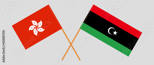 Crossed flags of Hong Kong and Libya. Official colors. Correct proportion