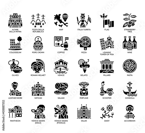 Set of Italy Symbol thin line and pixel perfect icons for any web and app project.
