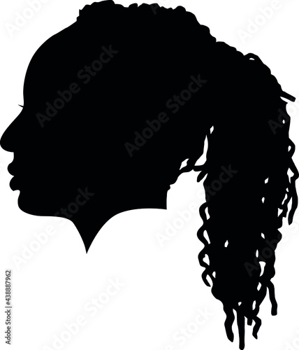 Black Girl African American female, African woman profile picture. Black woman from the side with afroharren. African American afro hair tied Dreadlocks Hairstyle. Dread Styles, dreadlock styles. photo