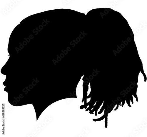 Black Girl African American female, African woman profile picture. Black woman from the side with afroharren. African American afro hair tied Dreadlocks Hairstyle. Dread Styles, dreadlock styles. photo