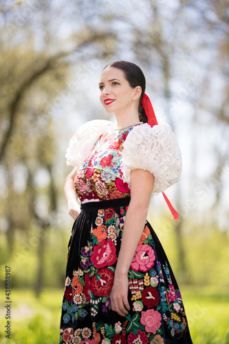 Schilderij op canvas Slovak folklore. Slovakian folk girl.
