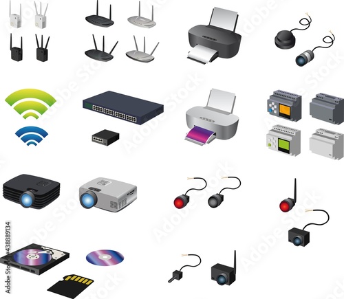 vector graphics of computer network devices and industrial automization photo